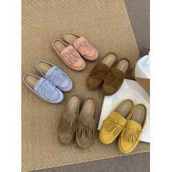 牛皮版！磨砂真皮包頭半拖鞋女外穿懶人一腳蹬休閒平底穆勒豆豆鞋