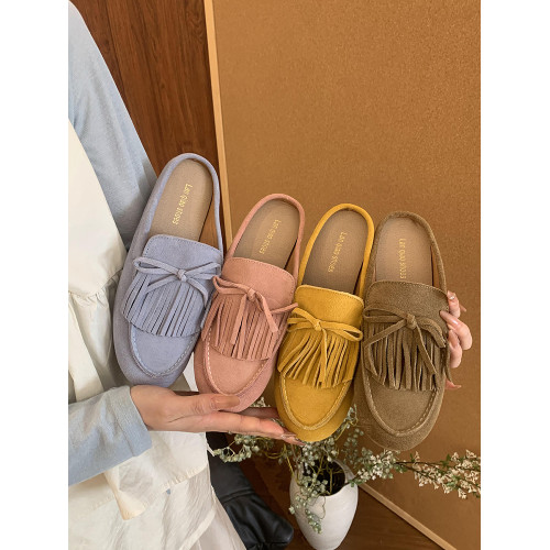 牛皮版!磨砂真皮包頭半拖鞋女外穿懶人一腳蹬休閒平底穆勒豆豆鞋 牛皮版!磨砂真皮包頭半拖鞋女外穿懶人一腳蹬休閒平底穆勒豆豆鞋