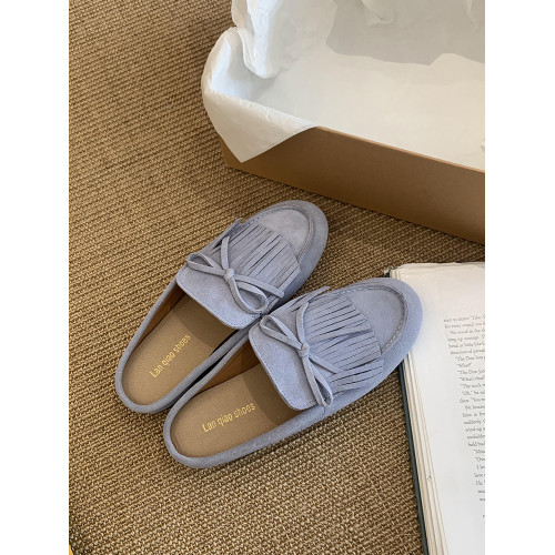 牛皮版!磨砂真皮包頭半拖鞋女外穿懶人一腳蹬休閒平底穆勒豆豆鞋 牛皮版!磨砂真皮包頭半拖鞋女外穿懶人一腳蹬休閒平底穆勒豆豆鞋