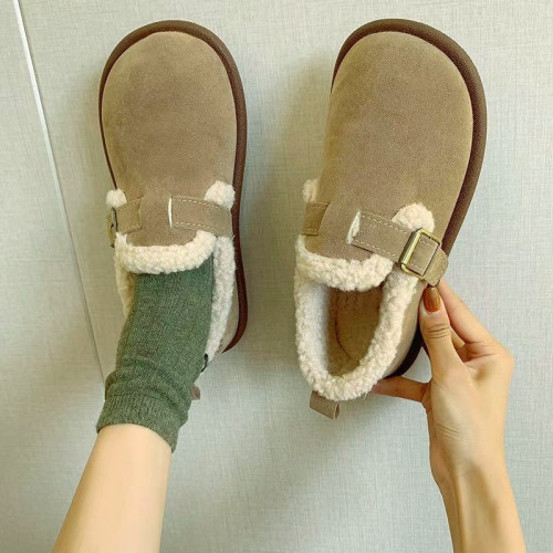 2024秋冬新款時尚毛毛鞋女軟底一腳蹬加絨保暖棉鞋大碼勃肯鞋