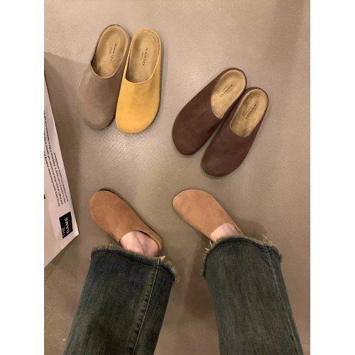 厚底勃肯鞋包頭半拖鞋女外穿2025春秋新款復古穆勒鞋軟底博肯半托