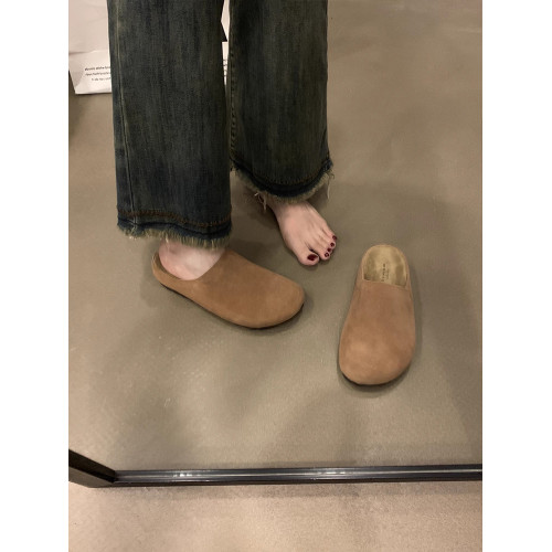 厚底勃肯鞋包頭半拖鞋女外穿2025春秋新款復古穆勒鞋軟底博肯半托