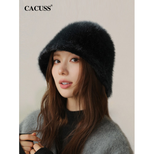 CACUSS毛絨帽子女秋冬季漁夫帽加絨兔毛帽加厚保暖時尚百搭顯臉小 CACUSS毛絨帽子女秋冬季漁夫帽加絨兔毛帽加厚保暖時尚百搭顯臉小