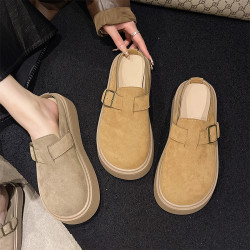 松糕厚底勃肯鞋女2025新款春季一腳蹬穆勒包頭半拖單鞋軟底博肯鞋