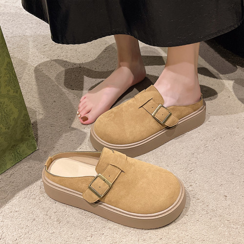松糕厚底勃肯鞋女2025新款春季一腳蹬穆勒包頭半拖單鞋軟底博肯鞋