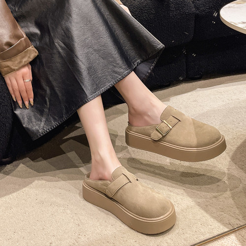 松糕厚底勃肯鞋女2025新款春季一腳蹬穆勒包頭半拖單鞋軟底博肯鞋