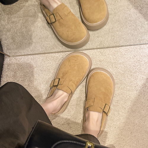 松糕厚底勃肯鞋女2025新款春季一腳蹬穆勒包頭半拖單鞋軟底博肯鞋