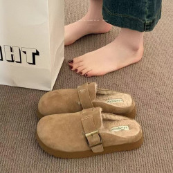 厚底毛毛勃肯鞋女半拖秋冬外穿2025新款爆款一腳蹬懶人鞋加絨棉拖