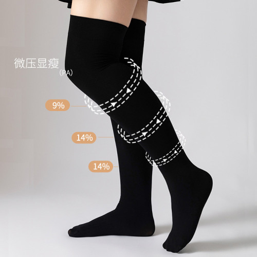 胖MM大碼過膝襪女黑色壓力襪半截白絲200斤小腿顯瘦春夏季長筒襪