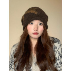 秋冬季提花蝴蝶結拉毛帽女保暖護耳套頭冷帽潮韓版時尚新款針織帽