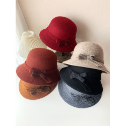 羊毛帽子女冬季毛呢漁夫帽媽媽時尚洋氣禮帽中老年人奶奶保暖盆帽