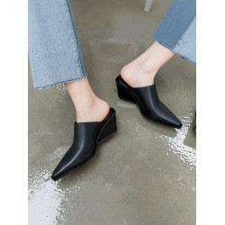 歐美包頭半拖鞋女高定小方頭坡跟高跟涼拖時尚外穿粗跟懶人穆勒鞋