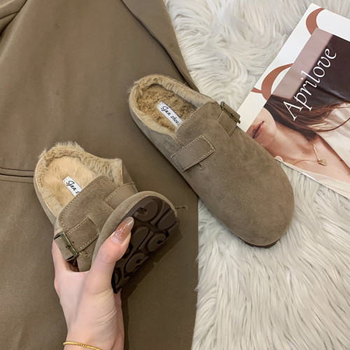 平底真皮包頭半拖鞋女外穿2025新款秋冬加絨勃肯鞋孕婦毛毛棉拖鞋 平底真皮包頭半拖鞋女外穿2025新款秋冬加絨勃肯鞋孕婦毛毛棉拖鞋