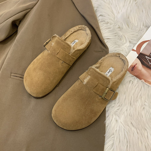 平底真皮包頭半拖鞋女外穿2025新款秋冬加絨勃肯鞋孕婦毛毛棉拖鞋 平底真皮包頭半拖鞋女外穿2025新款秋冬加絨勃肯鞋孕婦毛毛棉拖鞋