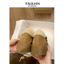 厚底加絨豆豆勃肯鞋女2025新款秋冬季外穿毛毛鞋子保暖棉鞋雪地靴