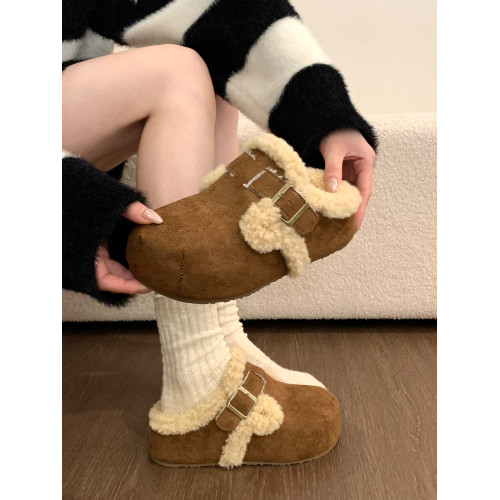 內增高勃肯鞋女2025新款秋冬季棉鞋子加絨加厚毛絨包頭半拖鞋外穿 內增高勃肯鞋女2025新款秋冬季棉鞋子加絨加厚毛絨包頭半拖鞋外穿