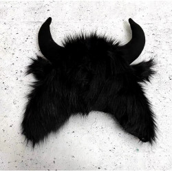 秋冬ins潮人暗黑牛魔王仿皮草護耳帽防風保暖顯臉小牛角毛毛帽