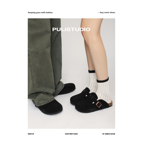 真皮軟木底勃肯鞋女春秋男女同款大碼拖鞋外穿黑色包頭半拖男款 真皮軟木底勃肯鞋女春秋男女同款大碼拖鞋外穿黑色包頭半拖男款