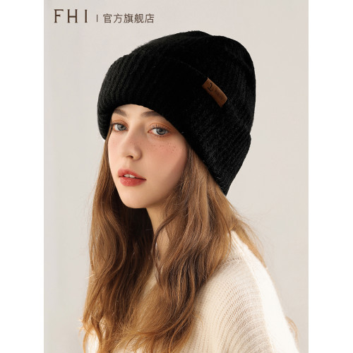 FHI羊毛帽子女秋冬季雙層加厚保暖護耳針織帽顯臉小大頭圍毛線帽 FHI羊毛帽子女秋冬季雙層加厚保暖護耳針織帽顯臉小大頭圍毛線帽