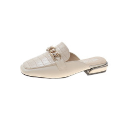 無後跟包頭半拖鞋女外穿2025新款平跟一腳蹬懶人穆勒鞋大碼41一43