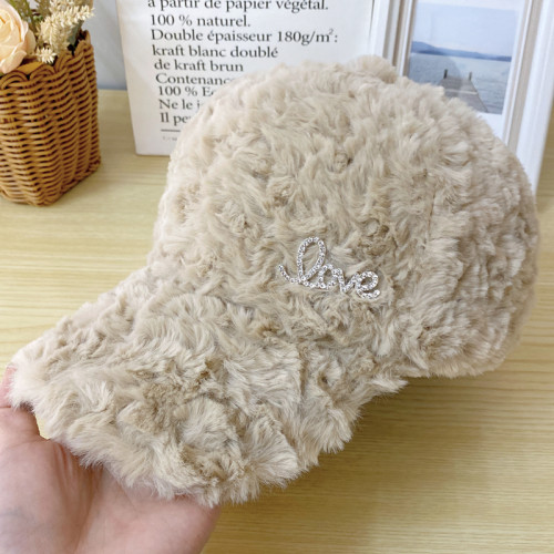 兔毛帽子女秋冬天加厚保暖棒球帽韓版鑲鑽字母M鴨舌帽百搭毛絨帽 兔毛帽子女秋冬天加厚保暖棒球帽韓版鑲鑽字母M鴨舌帽百搭毛絨帽