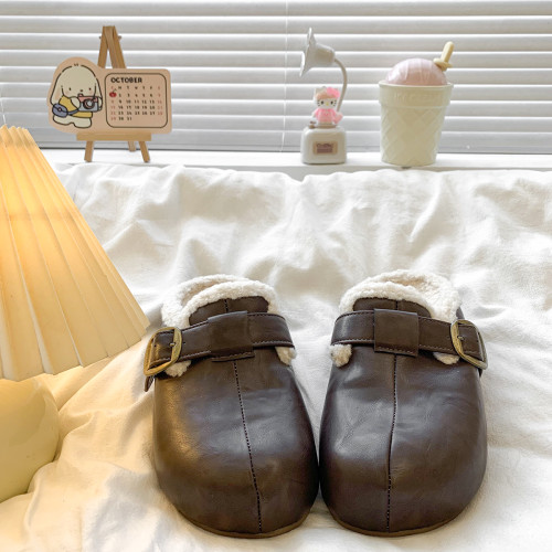 網紅厚底皮麵包頭半拖毛毛鞋女秋冬外穿2025新款百搭加絨勃肯鞋子 網紅厚底皮麵包頭半拖毛毛鞋女秋冬外穿2025新款百搭加絨勃肯鞋子