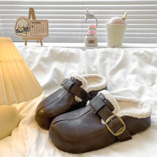 網紅厚底皮麵包頭半拖毛毛鞋女秋冬外穿2025新款百搭加絨勃肯鞋子 網紅厚底皮麵包頭半拖毛毛鞋女秋冬外穿2025新款百搭加絨勃肯鞋子