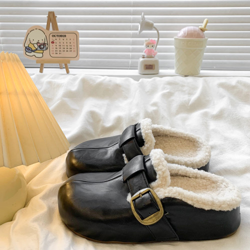 網紅厚底皮麵包頭半拖毛毛鞋女秋冬外穿2025新款百搭加絨勃肯鞋子 網紅厚底皮麵包頭半拖毛毛鞋女秋冬外穿2025新款百搭加絨勃肯鞋子