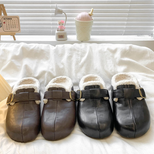 網紅厚底皮麵包頭半拖毛毛鞋女秋冬外穿2025新款百搭加絨勃肯鞋子 網紅厚底皮麵包頭半拖毛毛鞋女秋冬外穿2025新款百搭加絨勃肯鞋子