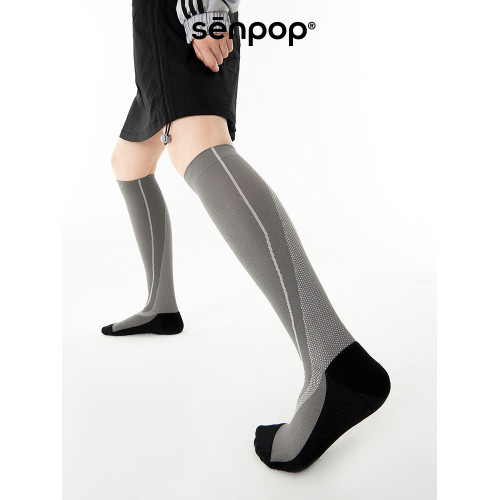 上森運動壓力襪小腿襪春秋網球騎行加壓襪戶外徒步長筒壓縮襪白色