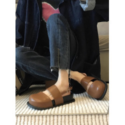 厚底包頭羅馬涼鞋女款夏季2025新款百搭棕色涼拖鞋圓頭醜萌勃肯鞋