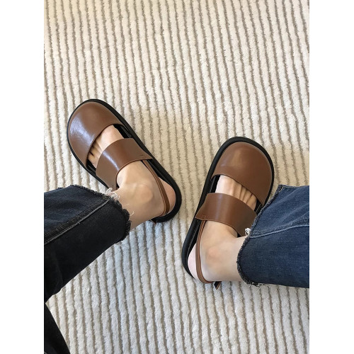 厚底包頭羅馬涼鞋女款夏季2025新款百搭棕色涼拖鞋圓頭醜萌勃肯鞋 厚底包頭羅馬涼鞋女款夏季2025新款百搭棕色涼拖鞋圓頭醜萌勃肯鞋