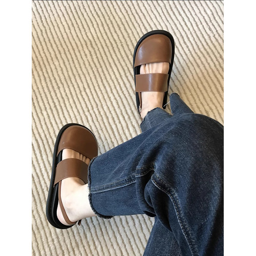 厚底包頭羅馬涼鞋女款夏季2025新款百搭棕色涼拖鞋圓頭醜萌勃肯鞋 厚底包頭羅馬涼鞋女款夏季2025新款百搭棕色涼拖鞋圓頭醜萌勃肯鞋