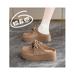 厚底增高包頭半拖鞋女2025新款秋季懶人一腳蹬拖鞋外穿百搭勃肯鞋