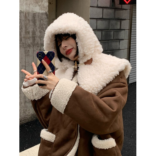 羊羔毛帽子女秋冬韓版百搭復古連帽披肩冬季加厚保暖護耳毛絨圍脖 羊羔毛帽子女秋冬韓版百搭復古連帽披肩冬季加厚保暖護耳毛絨圍脖