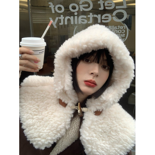 羊羔毛帽子女秋冬韓版百搭復古連帽披肩冬季加厚保暖護耳毛絨圍脖 羊羔毛帽子女秋冬韓版百搭復古連帽披肩冬季加厚保暖護耳毛絨圍脖