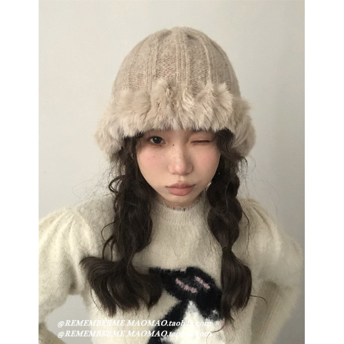 【寬松大頭圍】秋冬保暖手工兔毛帽子女百搭摩卡色毛絨護耳包頭帽 【寬松大頭圍】秋冬保暖手工兔毛帽子女百搭摩卡色毛絨護耳包頭帽