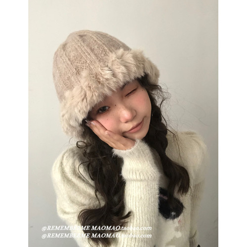 【寬松大頭圍】秋冬保暖手工兔毛帽子女百搭摩卡色毛絨護耳包頭帽 【寬松大頭圍】秋冬保暖手工兔毛帽子女百搭摩卡色毛絨護耳包頭帽