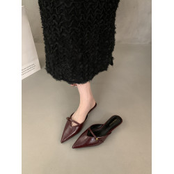 法式貓跟包頭半拖鞋女鞋子2025年春夏季新款紅色配裙子百搭穆勒鞋