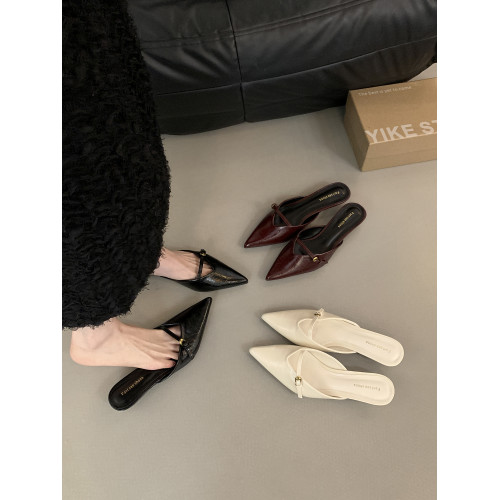 法式貓跟包頭半拖鞋女鞋子2025年春夏季新款紅色配裙子百搭穆勒鞋 法式貓跟包頭半拖鞋女鞋子2025年春夏季新款紅色配裙子百搭穆勒鞋