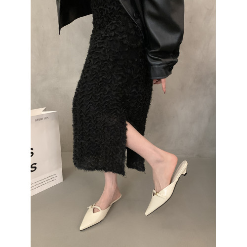 法式貓跟包頭半拖鞋女鞋子2025年春夏季新款紅色配裙子百搭穆勒鞋 法式貓跟包頭半拖鞋女鞋子2025年春夏季新款紅色配裙子百搭穆勒鞋