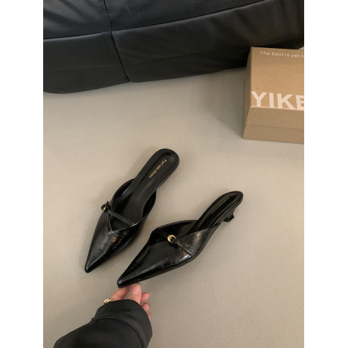 法式貓跟包頭半拖鞋女鞋子2025年春夏季新款紅色配裙子百搭穆勒鞋 法式貓跟包頭半拖鞋女鞋子2025年春夏季新款紅色配裙子百搭穆勒鞋