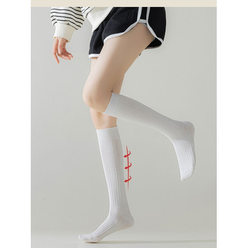 無骨小腿襪女薄款春夏瘦腿壓力襪子純棉jk及膝女士高筒長襪黑白色