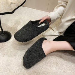 復古勃肯鞋灰色瑪麗珍毛毛鞋女冬季外穿新款厚底呢子單鞋加絨棉鞋