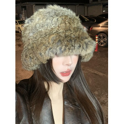 韓系兔毛帽子女秋冬加厚保暖防寒毛線帽皮草毛毛護耳帽毛絨漁夫帽