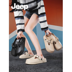 JEEP勃肯鞋女冬外穿涼鞋2025新款半拖女款涼拖包頭拖鞋兩穿洞洞鞋