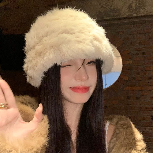 兔毛漁夫帽女秋冬季2025新款顯臉小毛絨帽保暖護耳白色毛毛帽子潮 兔毛漁夫帽女秋冬季2025新款顯臉小毛絨帽保暖護耳白色毛毛帽子潮