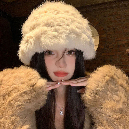 兔毛漁夫帽女秋冬季2025新款顯臉小毛絨帽保暖護耳白色毛毛帽子潮 兔毛漁夫帽女秋冬季2025新款顯臉小毛絨帽保暖護耳白色毛毛帽子潮