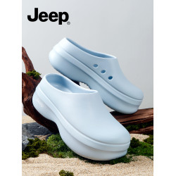 JEEP廚師鞋女冬外穿2025新款厚底增高勃肯半拖男藍色包頭洞洞拖鞋