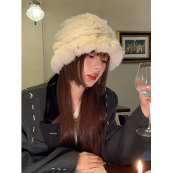 兔毛帽子女秋冬季顯臉小毛茸茸毛絨帽保暖護耳皮草毛毛漁夫帽冬